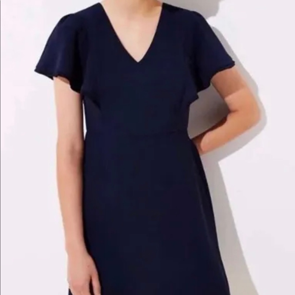 Ann Taylor LOFT navy blue fringe sheath dress